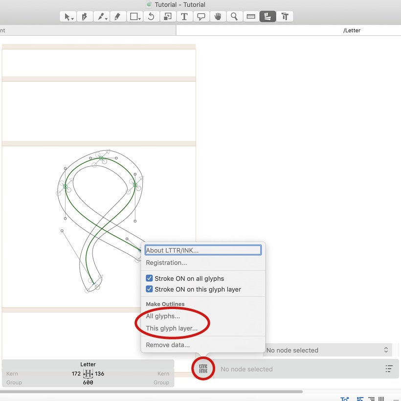 LTTR/INK outline strokes of lettering from stroke to outline